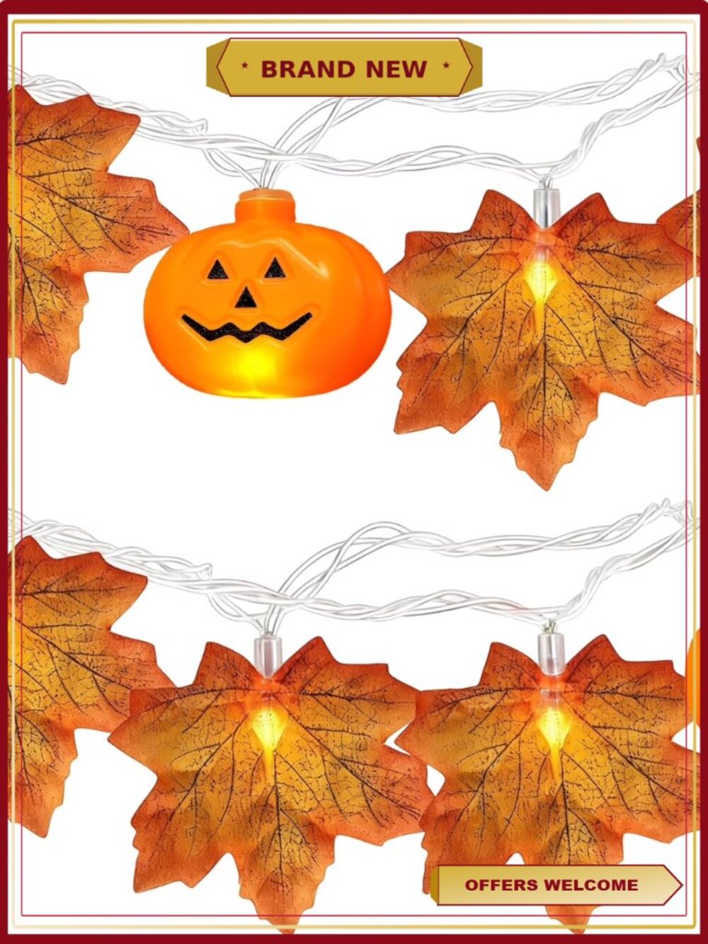 9.8 ft Pumpkin Maple Leaf String Lights 20 LED Fall Harvest Decor